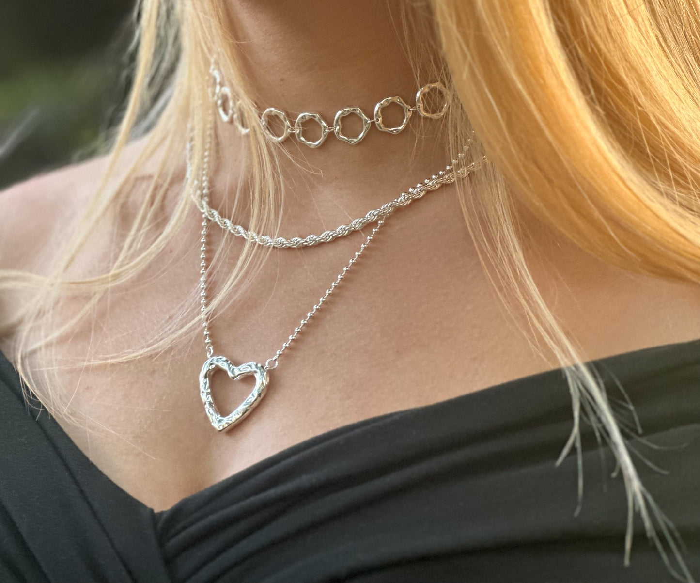 Cupid irregular hearts necklace 925 sterling silver in model alterego chunky jewelry